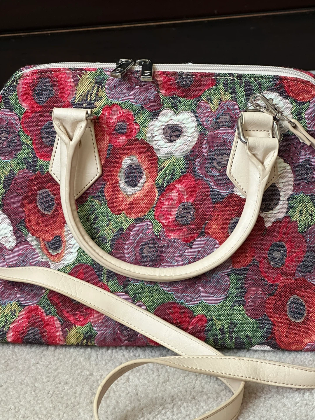 Tapestry Floral Handbag with Cream Straps - photo 2