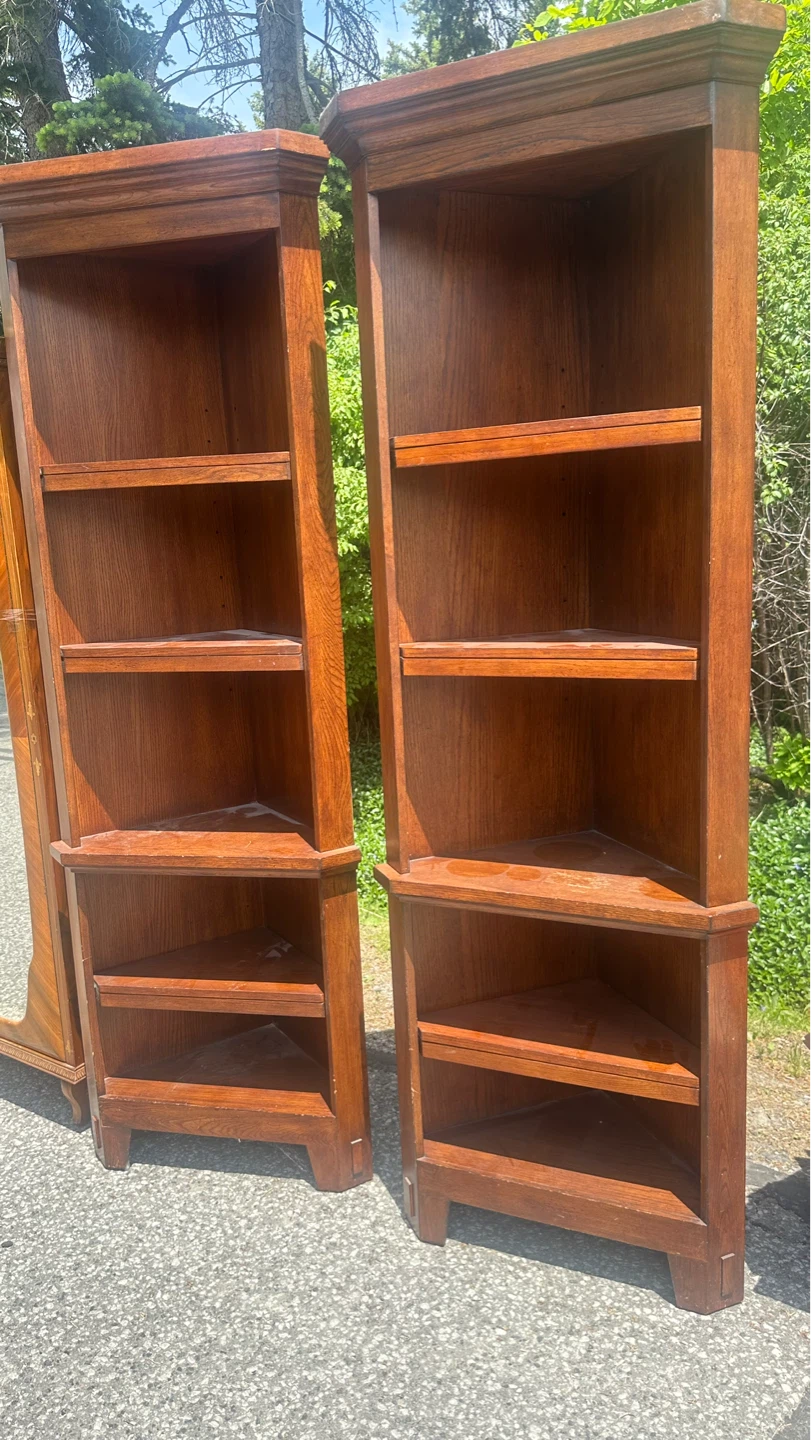 Set of 2 Solid Wood Corner Bookshelves