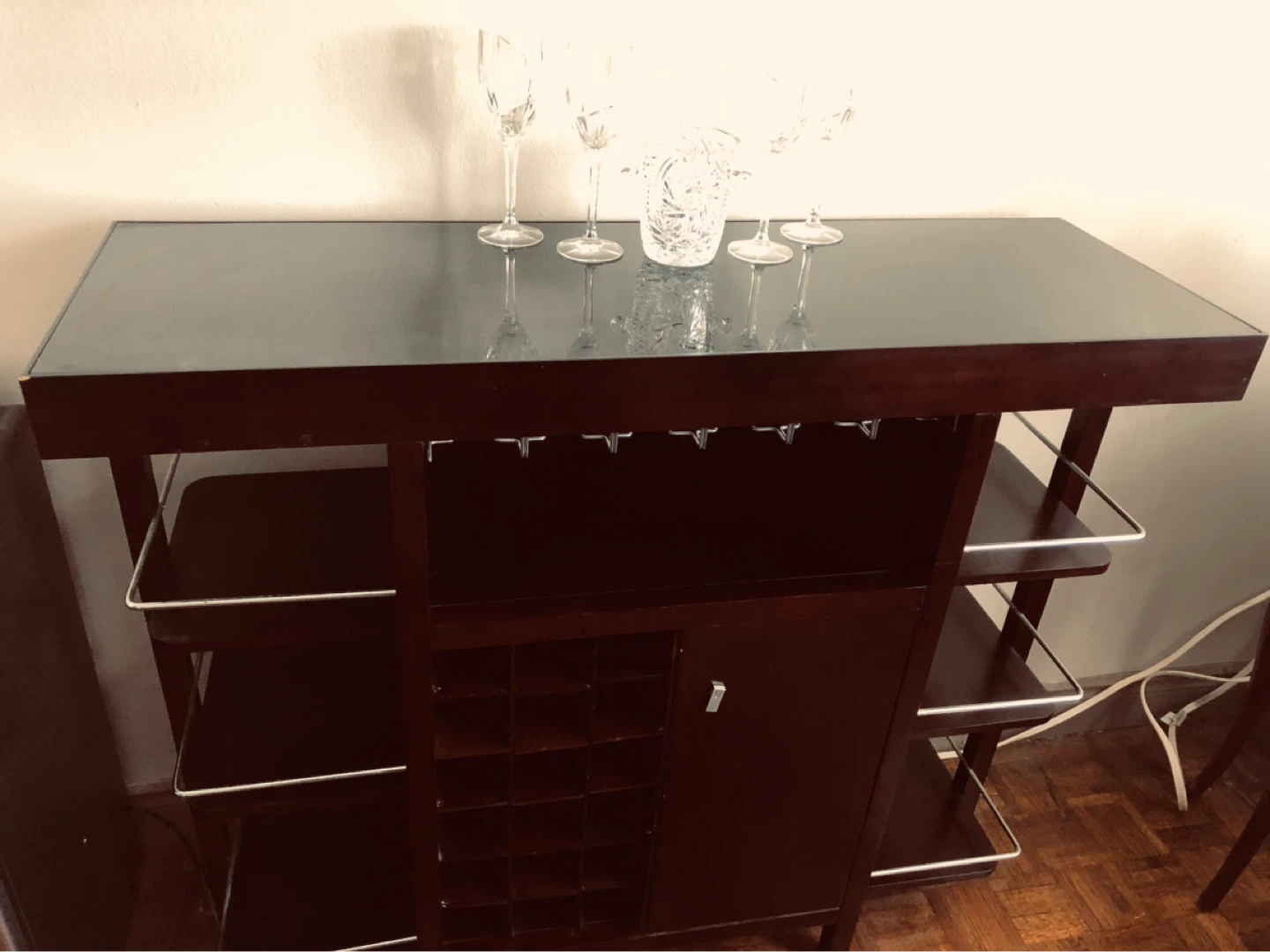 Dark Wood Bar Caninet with Wine Rack and Glass Holders - photo 4
