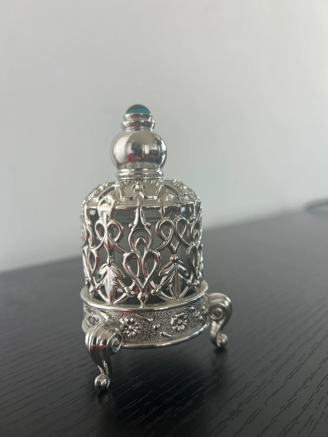 Ornate Silver Perfume Bottle with Stand