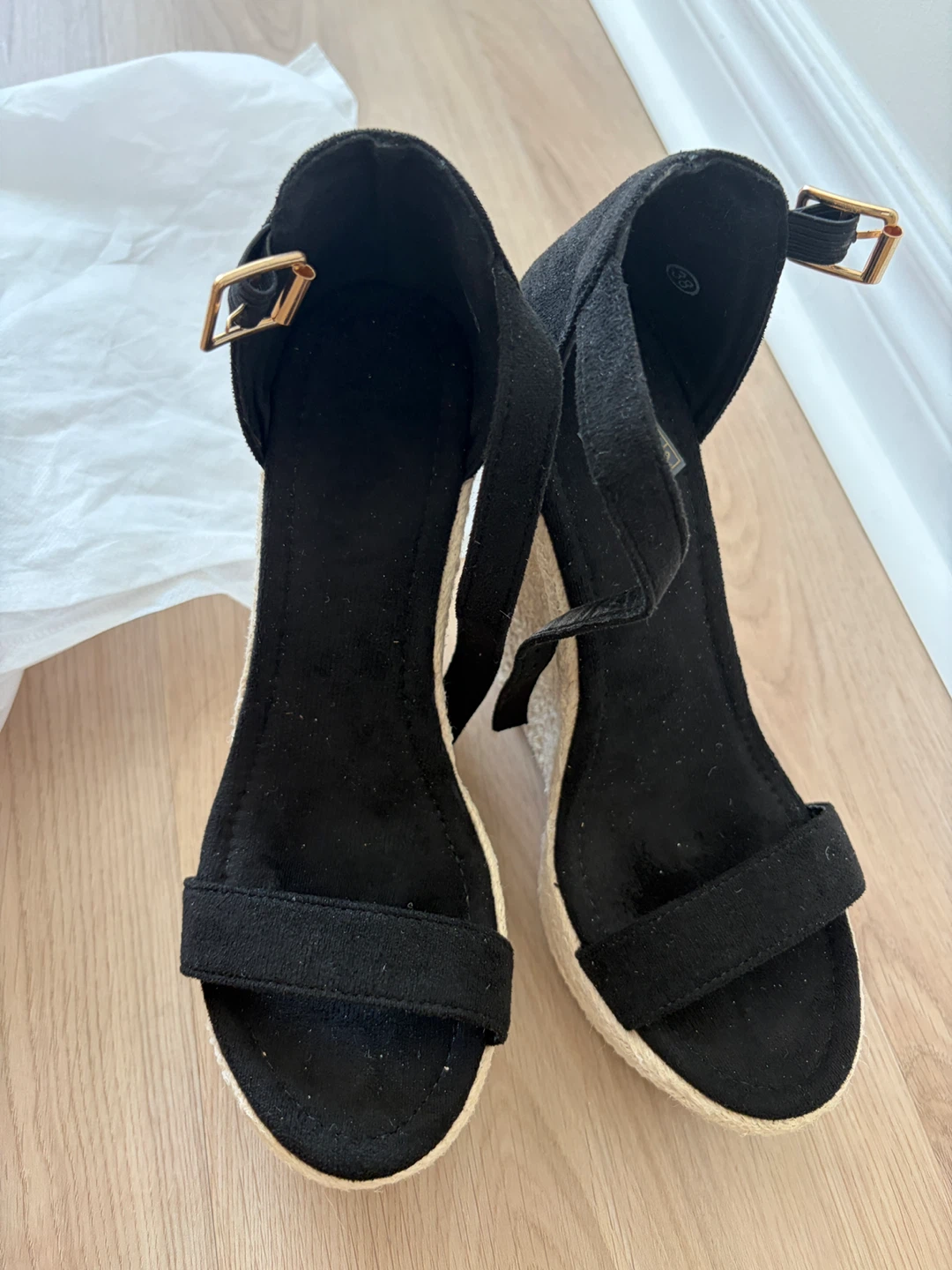 Black Wedge Espadrille Sandals -Size 7 - photo 2