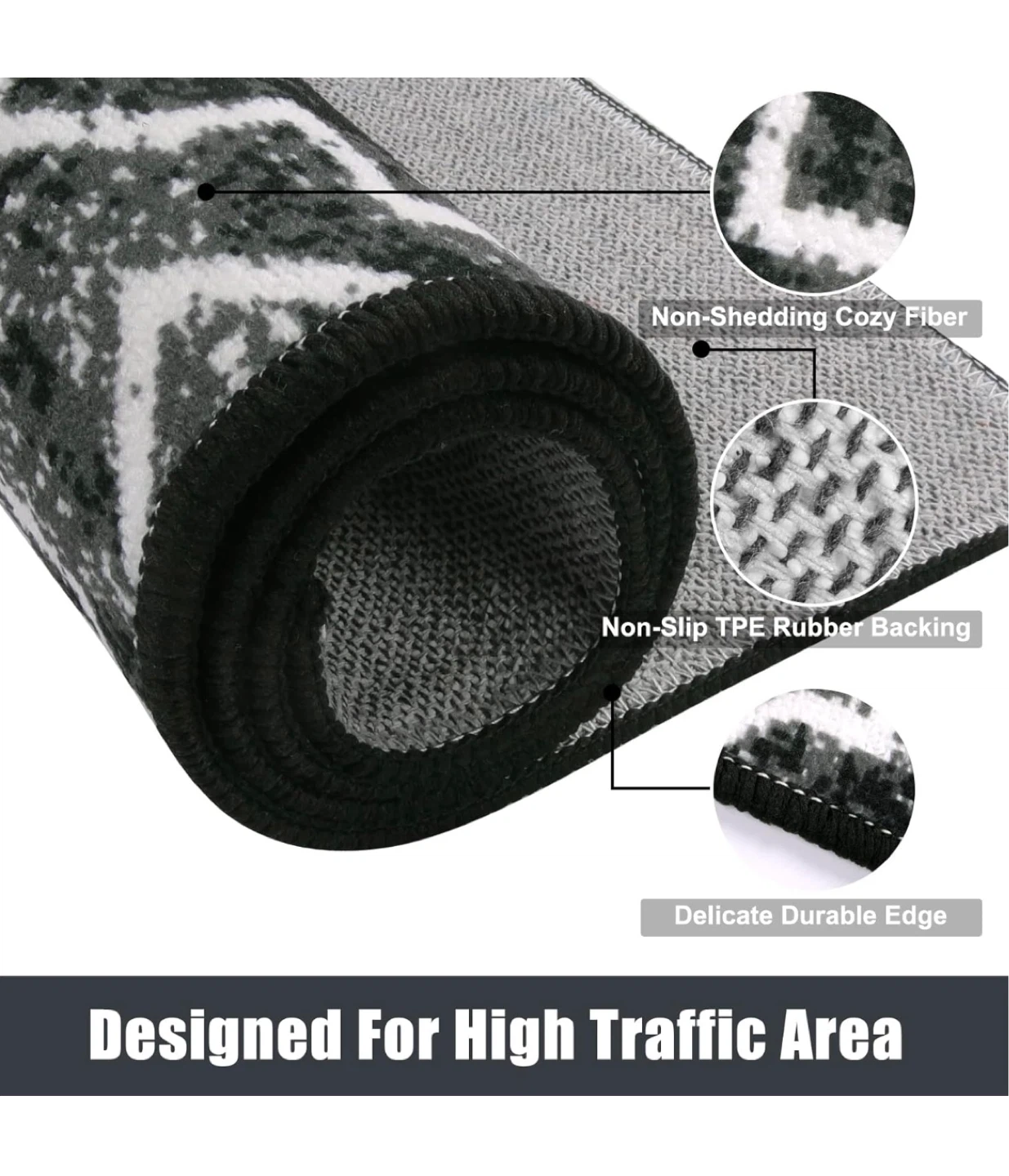 Machine Washable Doormat Black & White Geometric Pattern - photo 3