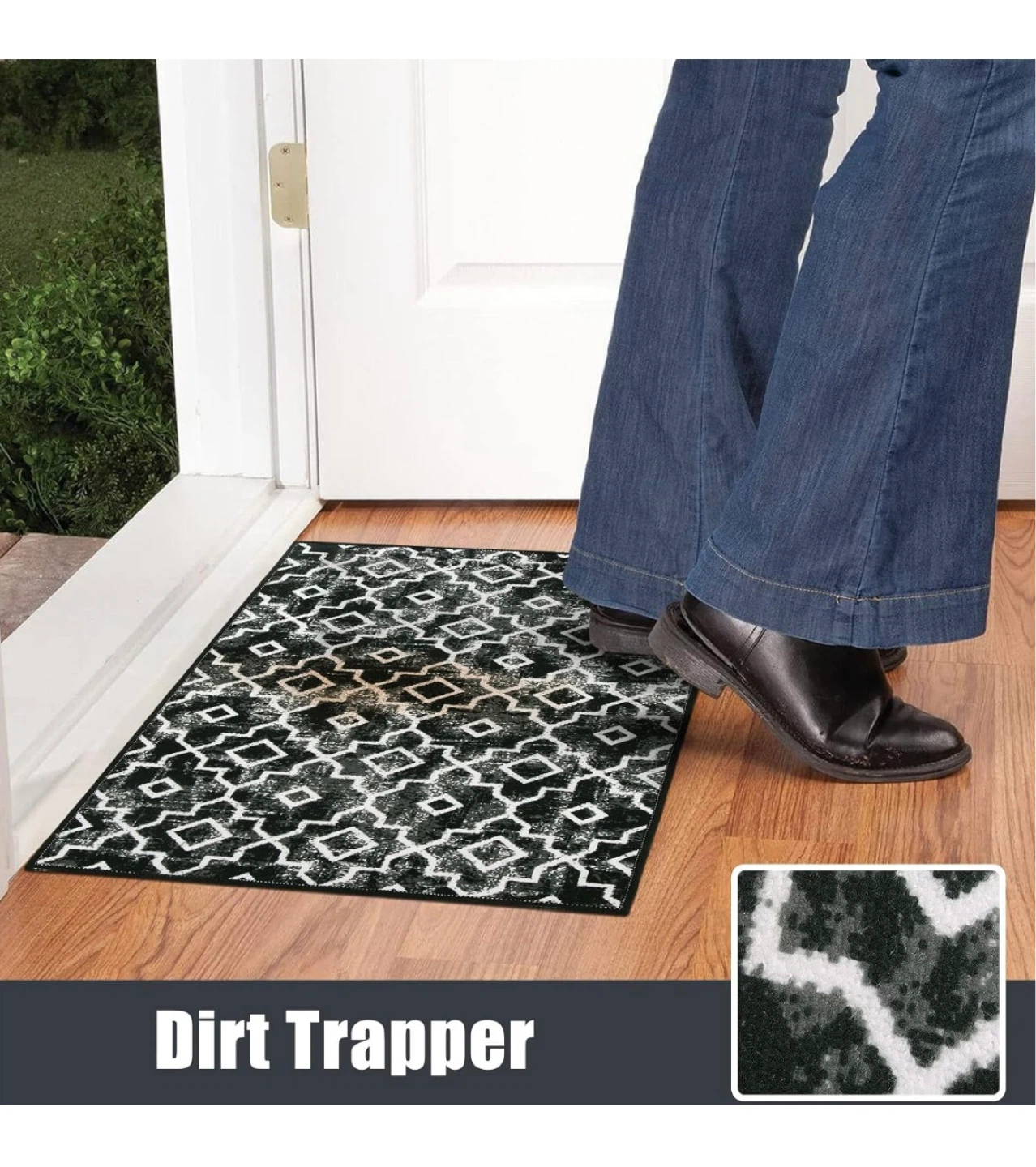 Machine Washable Doormat Black & White Geometric Pattern - photo 5