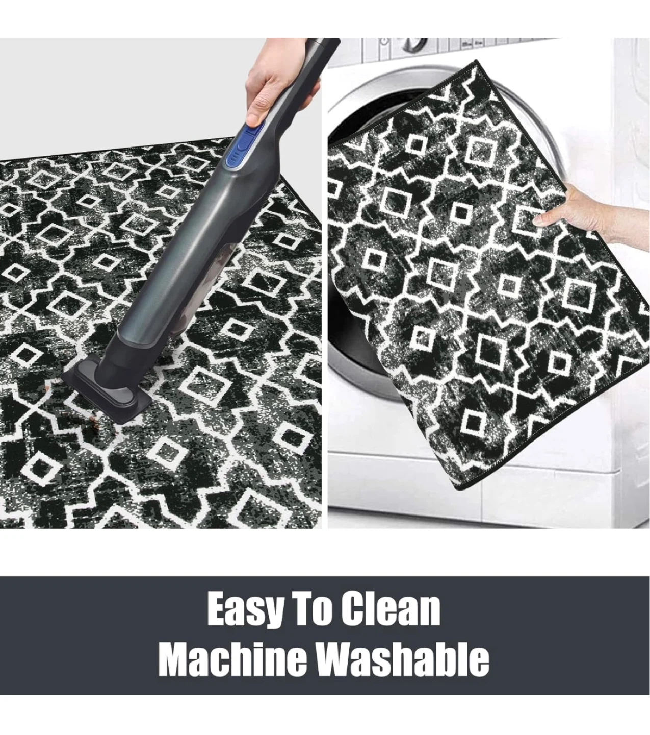 Machine Washable Doormat Black & White Geometric Pattern - photo 4