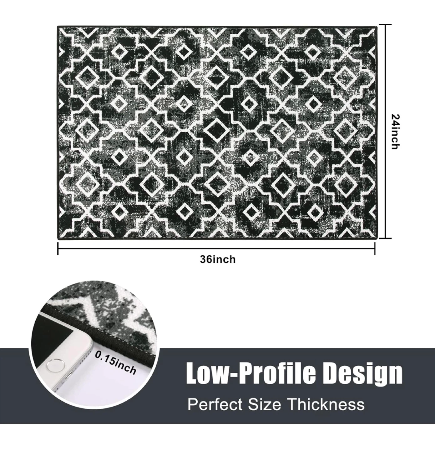 Machine Washable Doormat Black & White Geometric Pattern - photo 2