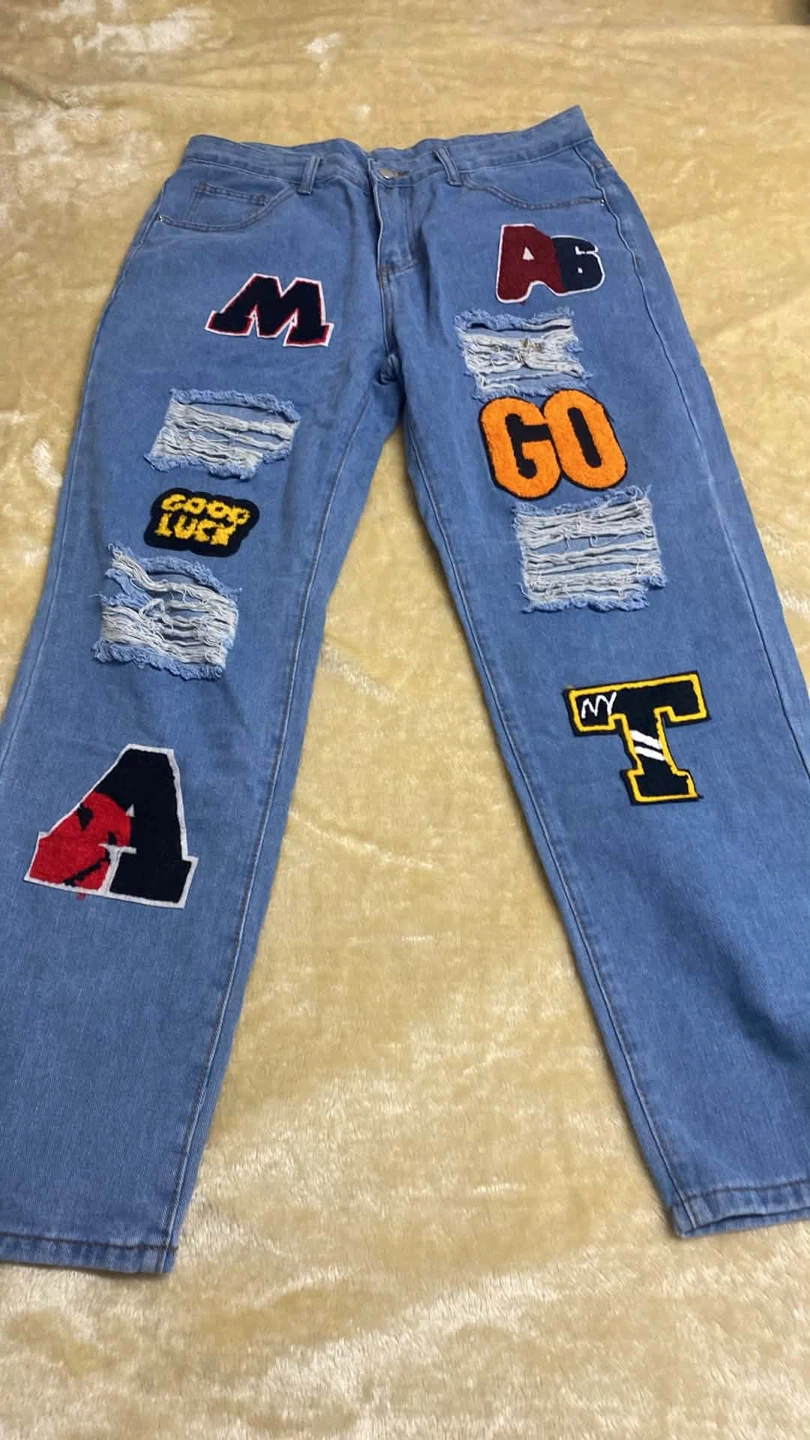 Distressed Patchwork Skull Jeans Black Denim Pants