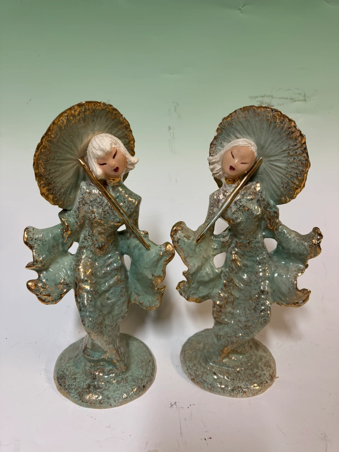 Vintage Hedi schgreen Ceramic Woman Figurines Parasol Set of 2