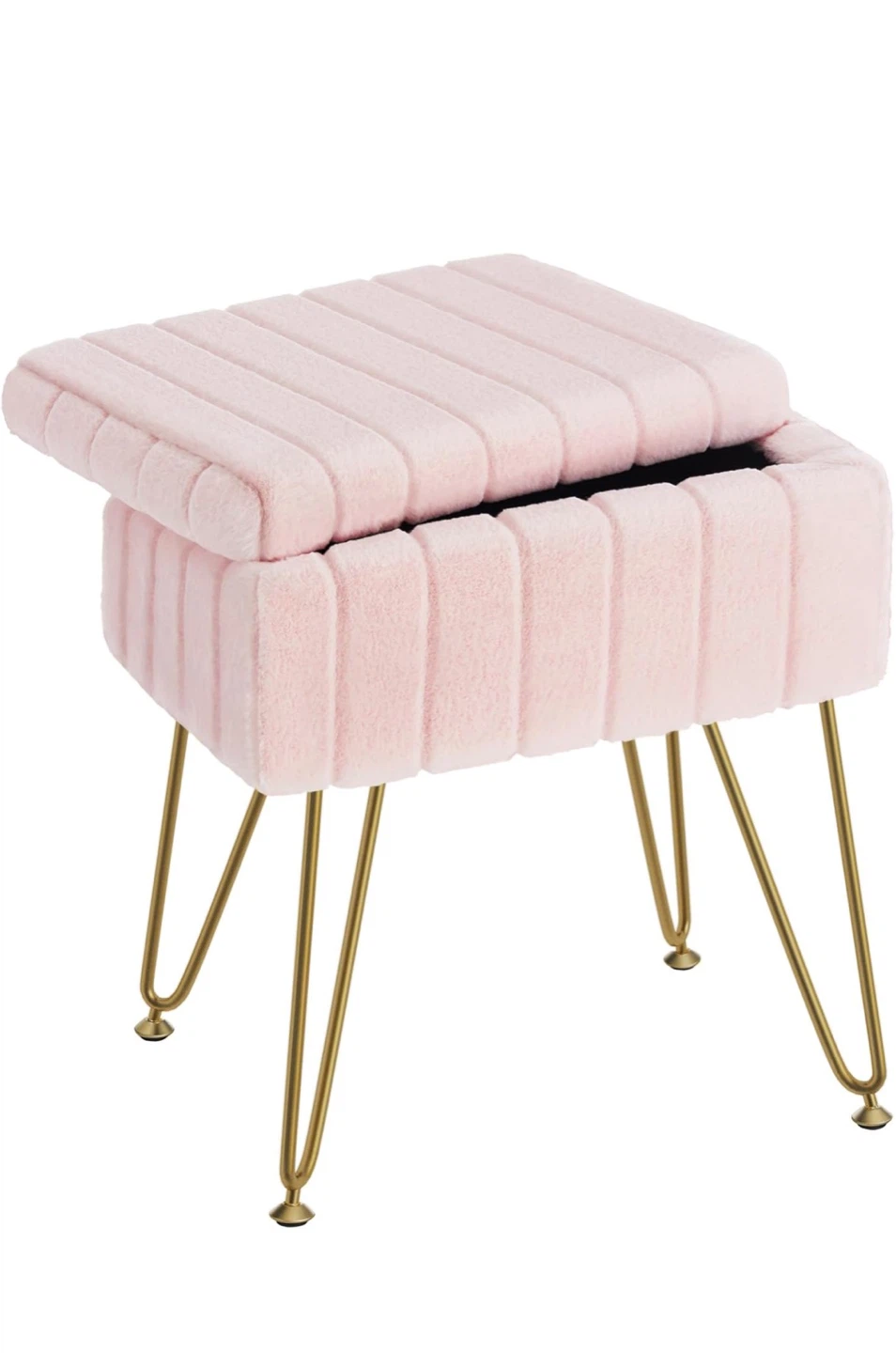 Pink Faux Fur Storage Ottoman Bench