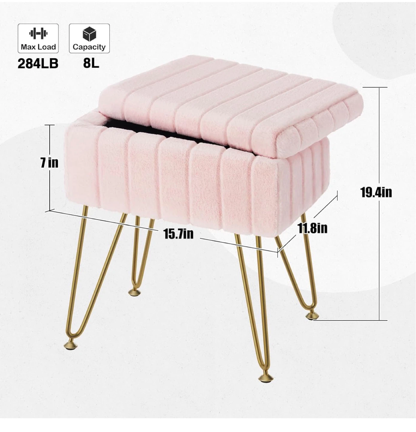 Pink Faux Fur Storage Ottoman Bench - photo 2