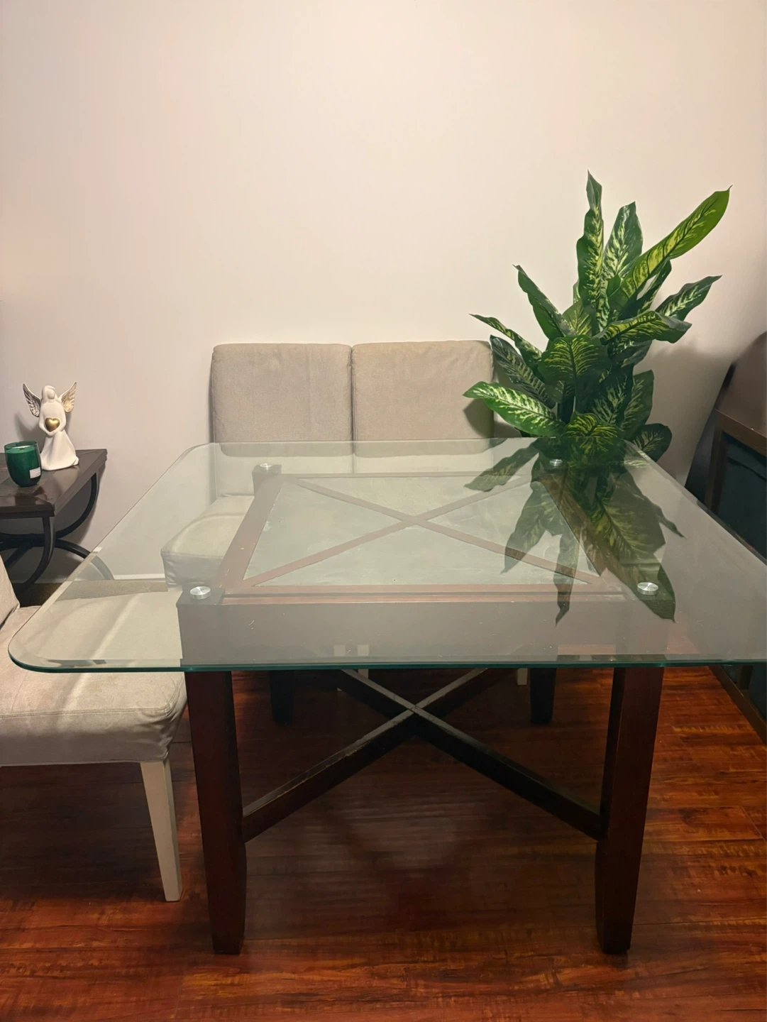 Glass Top Dining Table with Wood Base