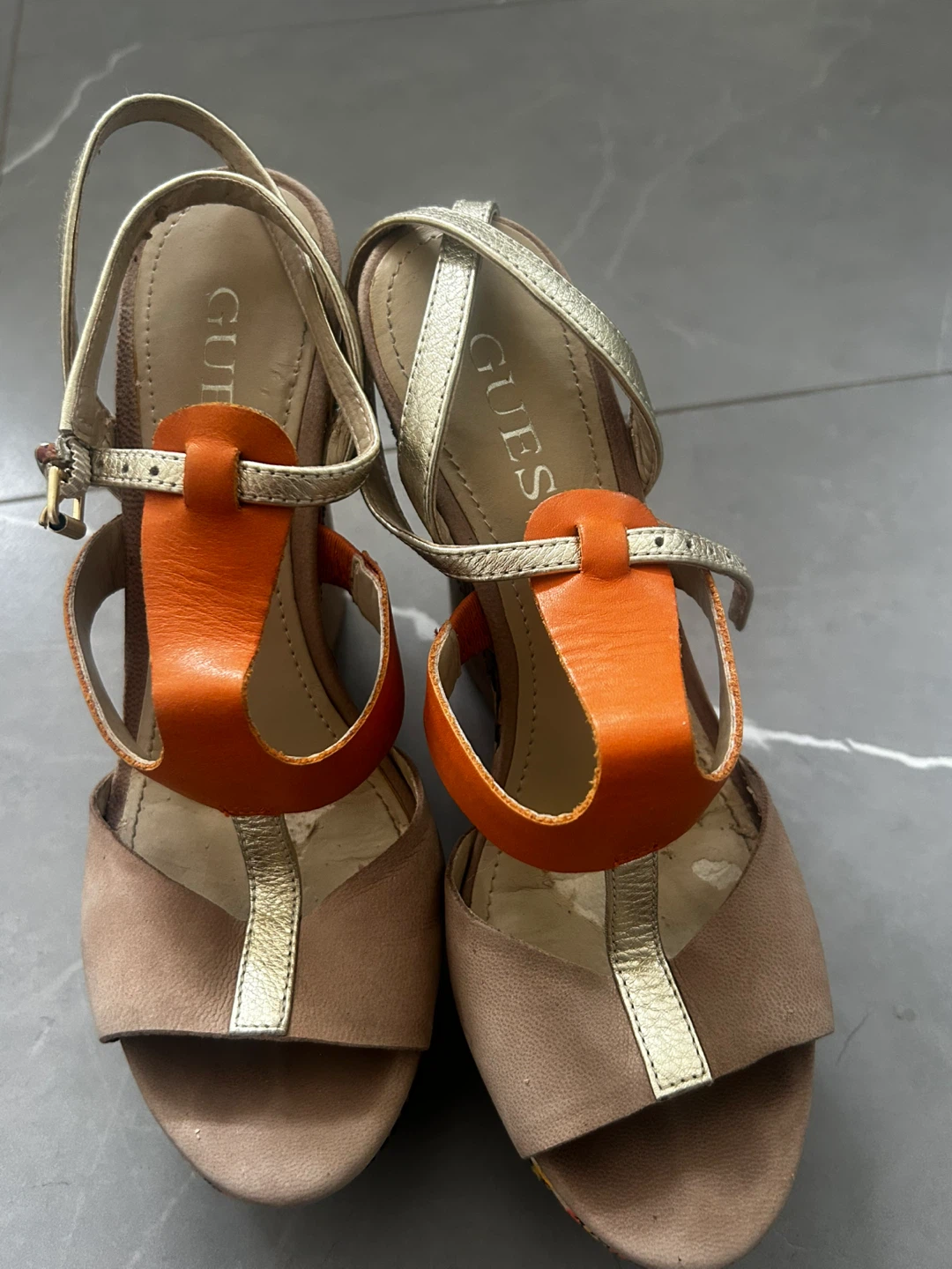Guess Wedge Sandals - Orange & Gold - photo 3