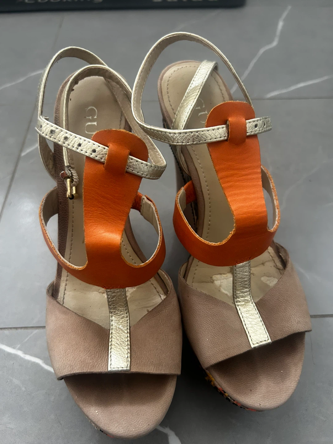 Guess Wedge Sandals - Orange & Gold