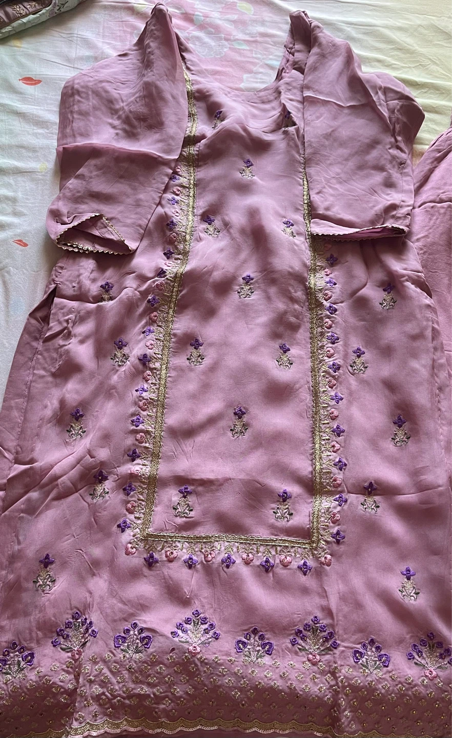 Lilac Embroidered Suit with Dupatta
