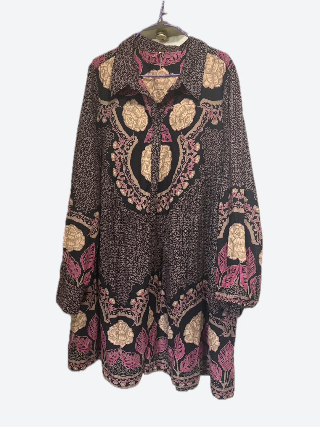 Patterned Button-Up Shirt Dress