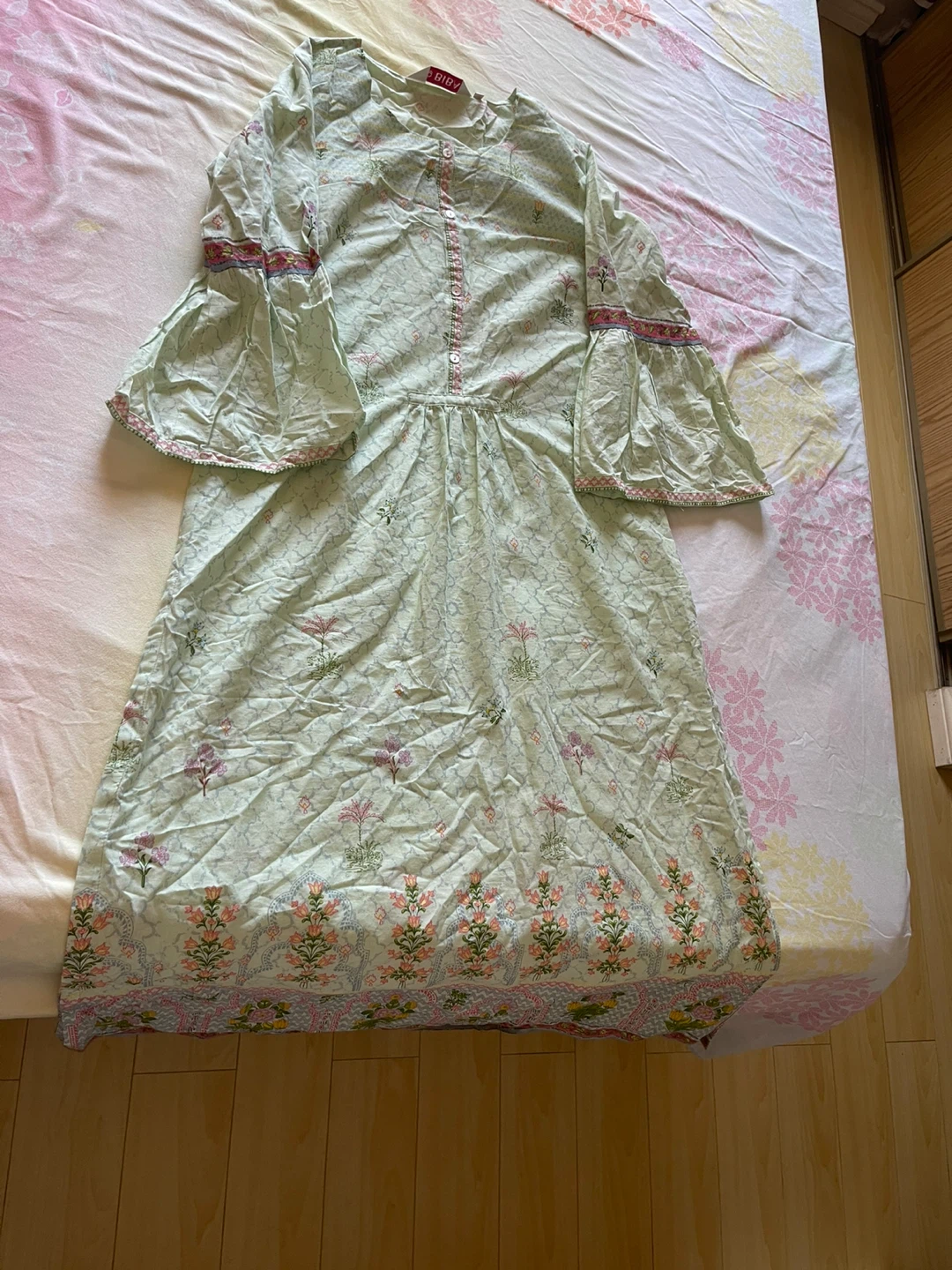 Light Green Printed Kurti with Bell Sleeves