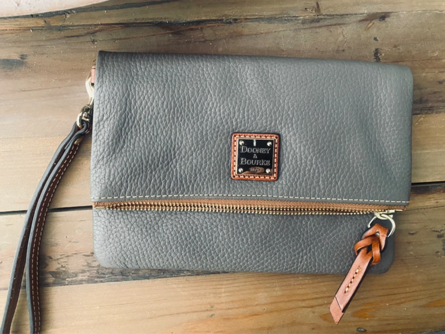 Dooney & Bourke Grey Leather Clutch Wristlet