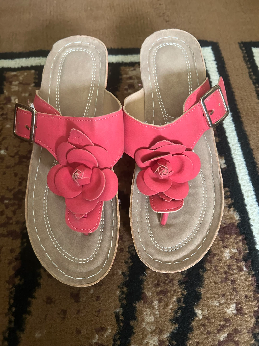 Red Thong Sandals with Flower Accent