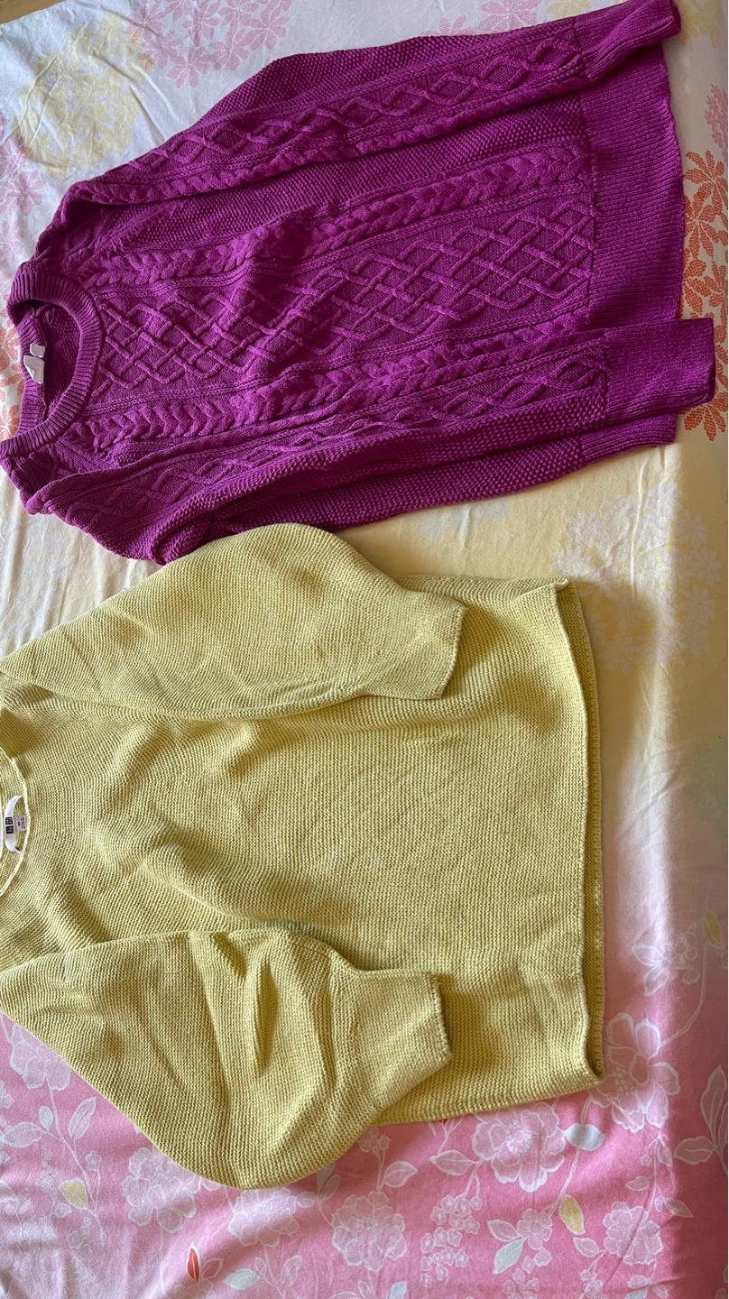 Purple Cable Knit Sweater & Yellow Textured Sweater Bundle - photo 2