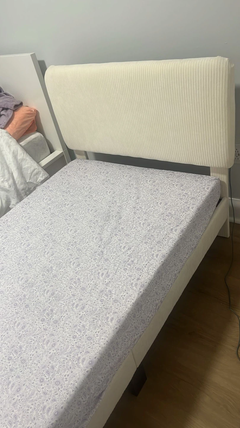 Twin Bed Frame with Adjustable Headboard - Cream