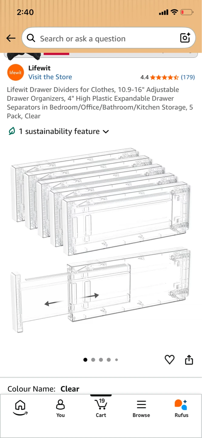 Lifewit 5pk Drawer Organizers, Clear - photo 2