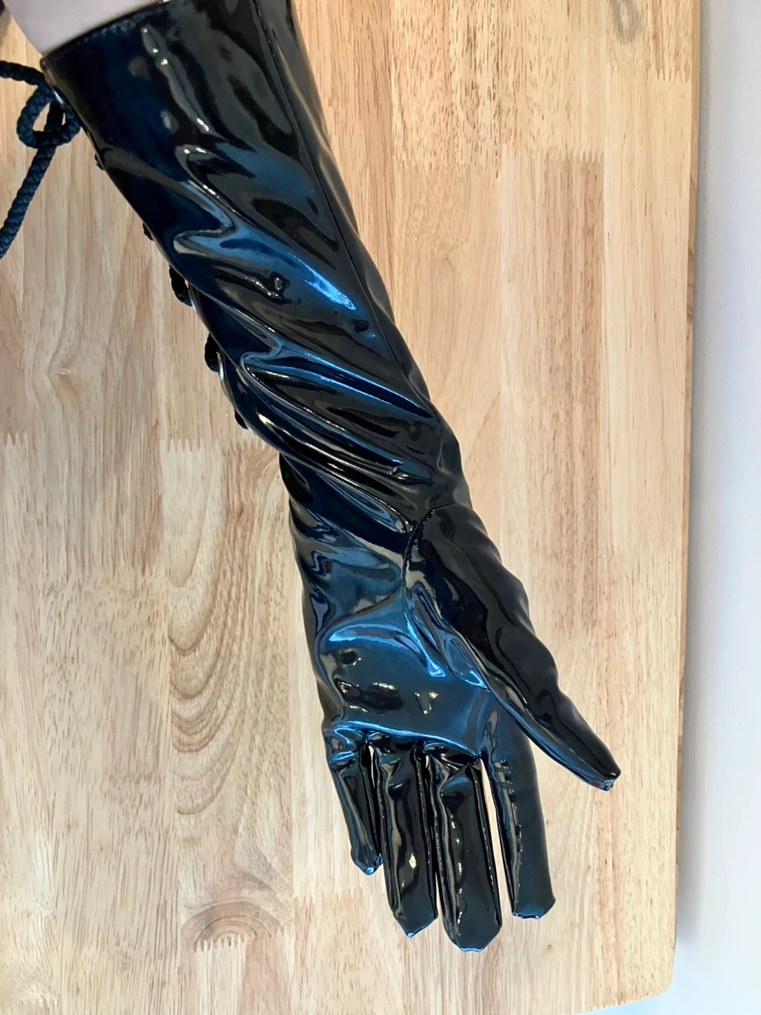Black Vinyl Lace-Up Long Gloves - photo 3
