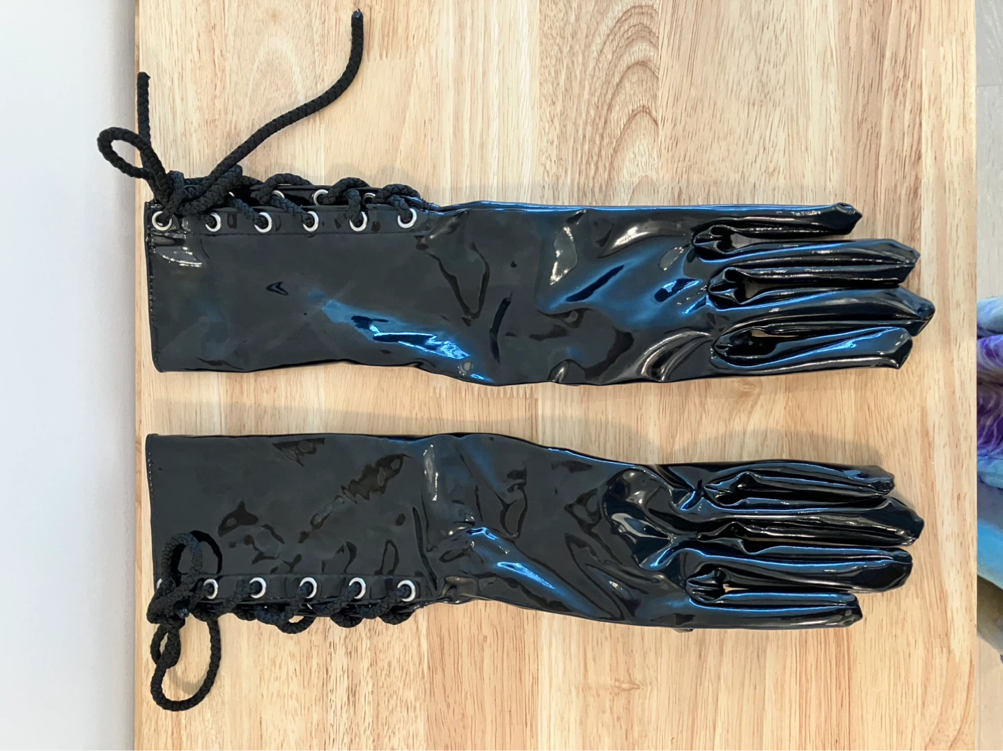 Black Vinyl Lace-Up Long Gloves