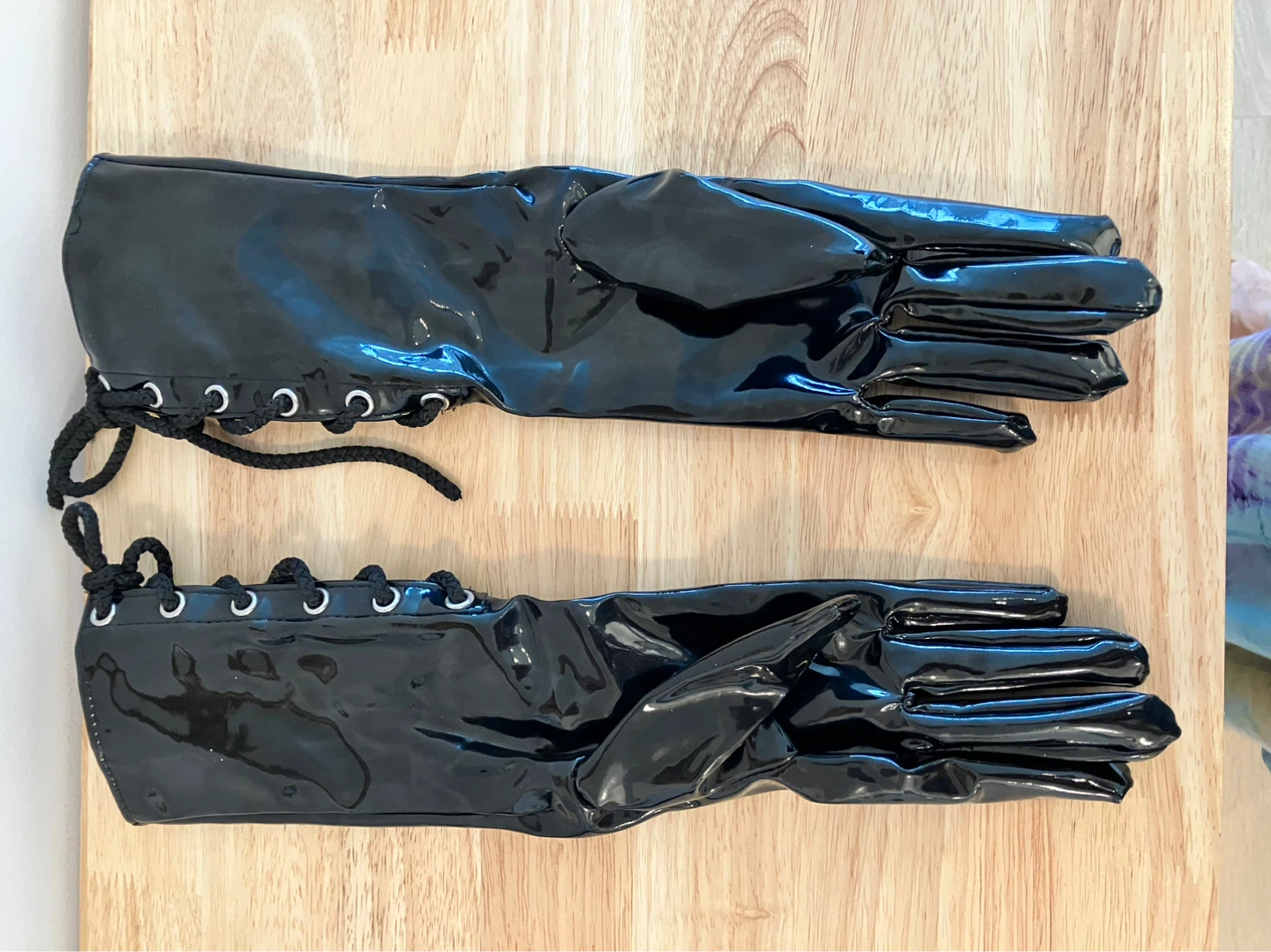 Black Vinyl Lace-Up Long Gloves - photo 2