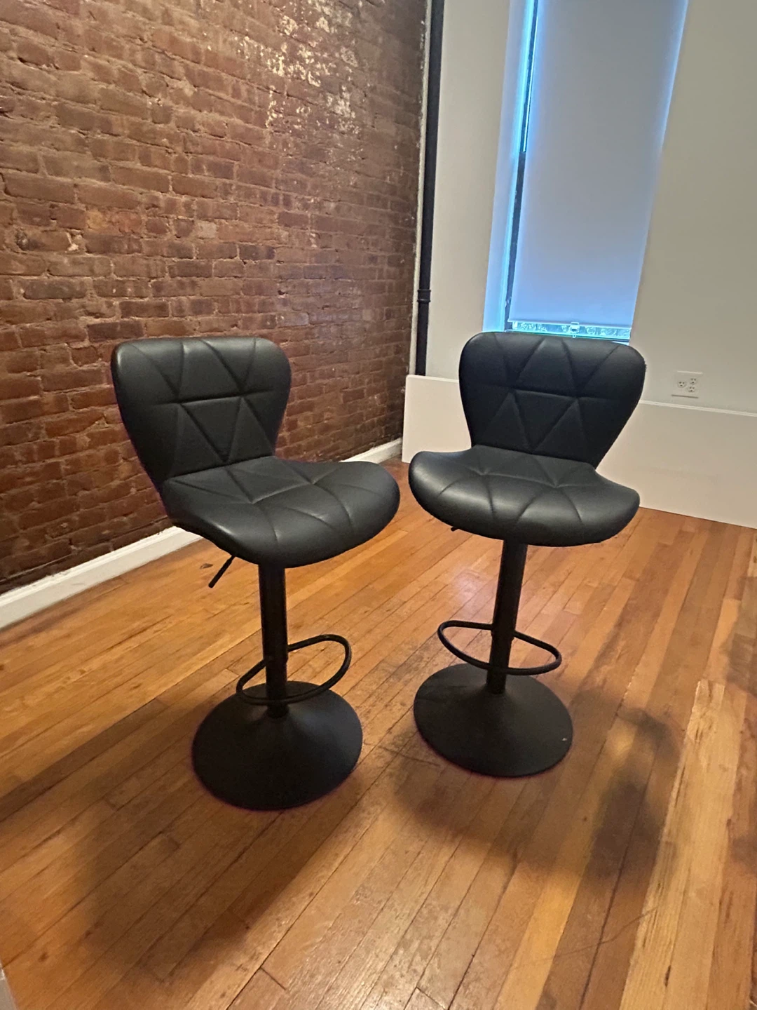 Set of 2 Black Adjustable Swivel Bar Stools