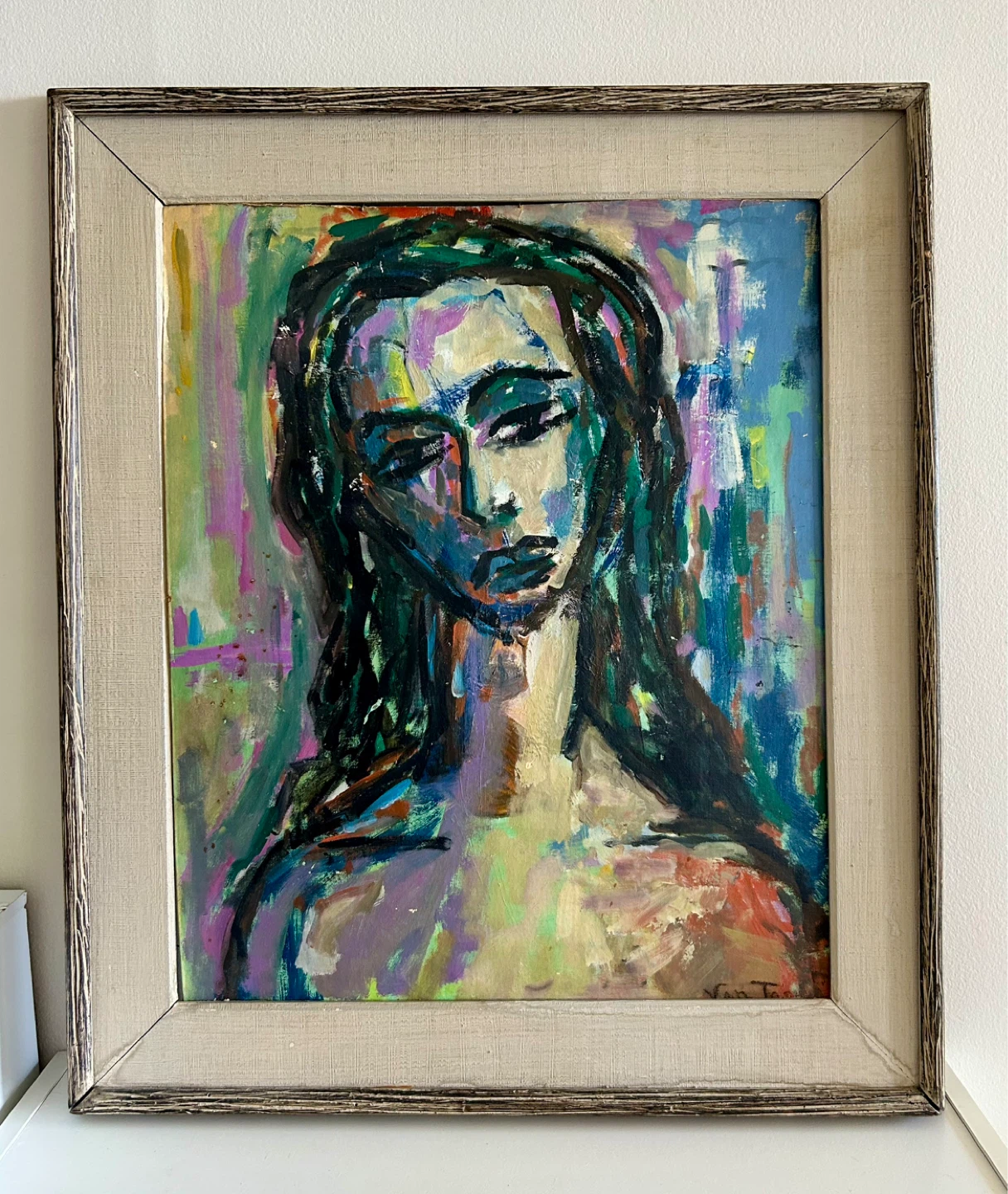 Original Framed Abstract Portrait Painting