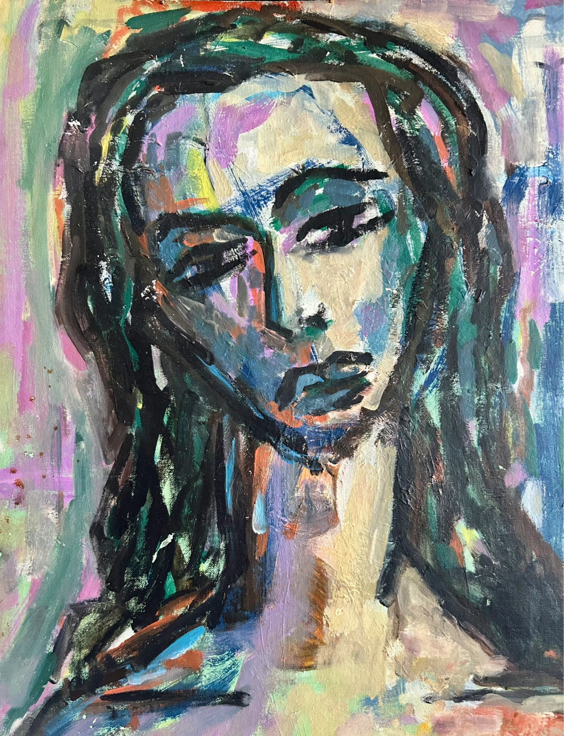 Original Framed Abstract Portrait Painting - photo 2