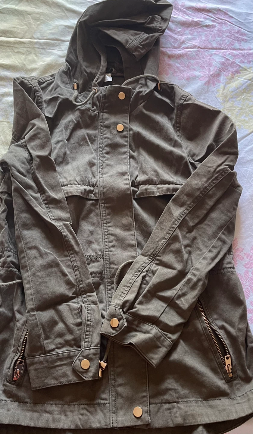 Khaki Utility Jacket with Hood