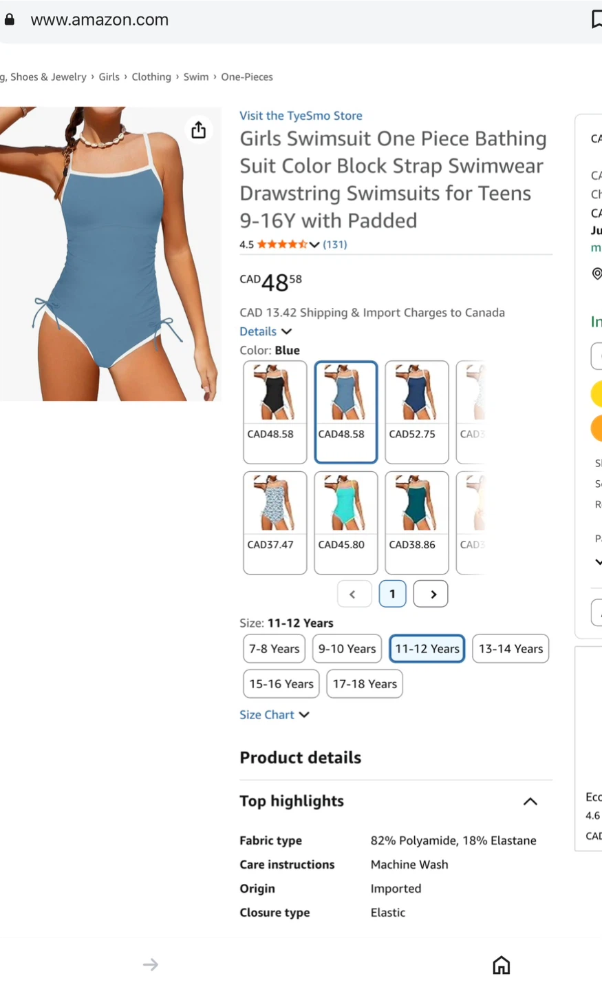 New Girls One Piece Swimsuit Blue aged 11-12 - photo 4