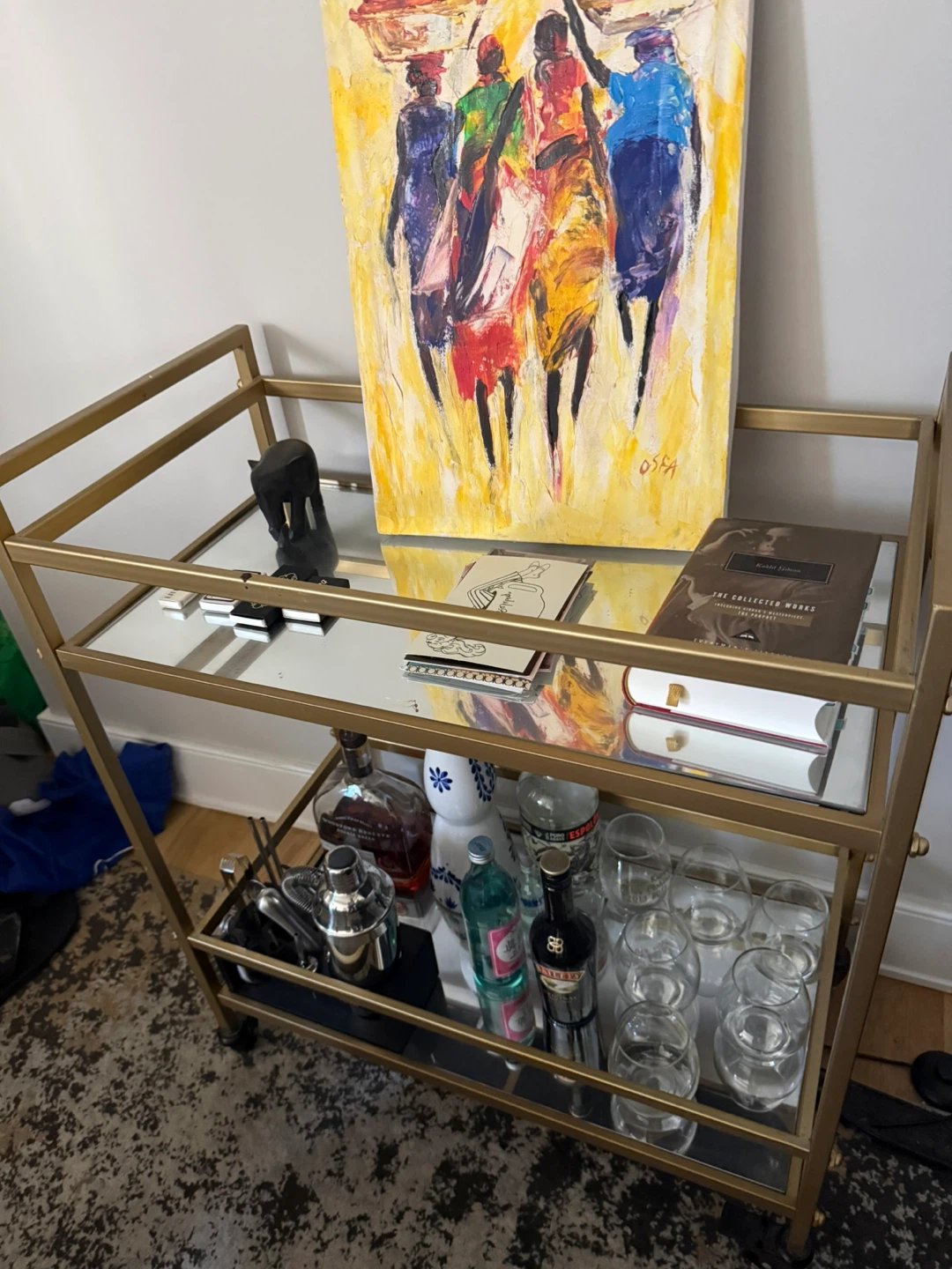 Gold Bar Cart with Mirrored Shelves - photo 3