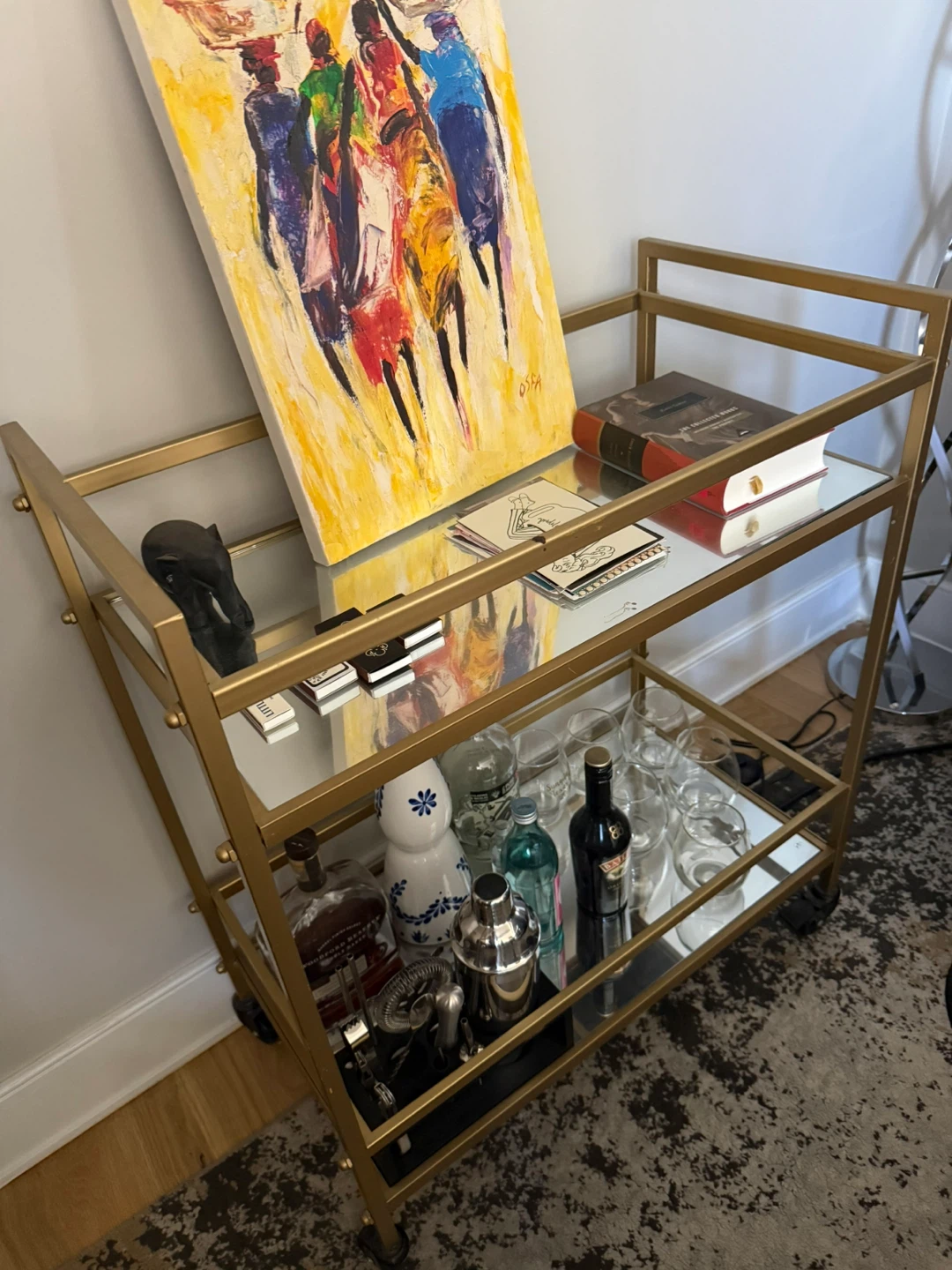 Gold Bar Cart with Mirrored Shelves - photo 2