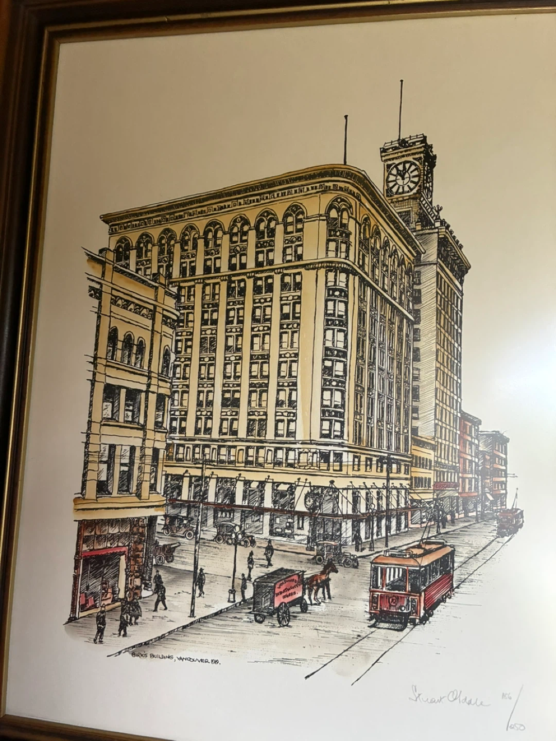 Stuart Oldale Hand-Colored Etching: Birks Building