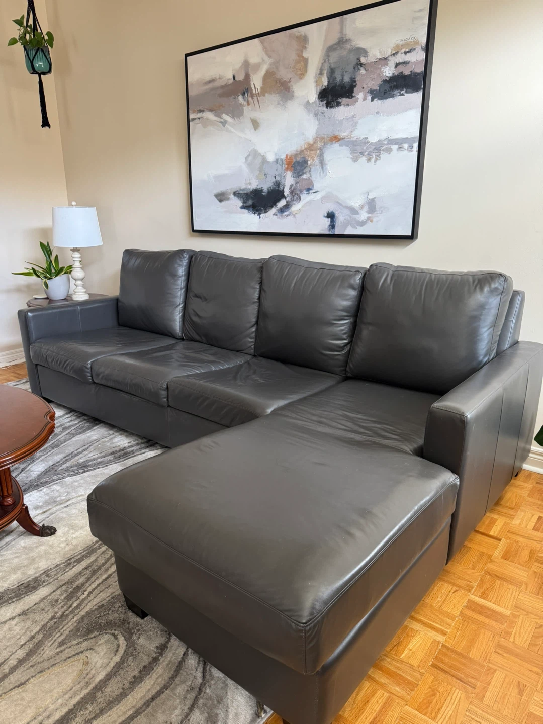 Dark Grey Leather Sectional Sofa and Armchair - photo 2