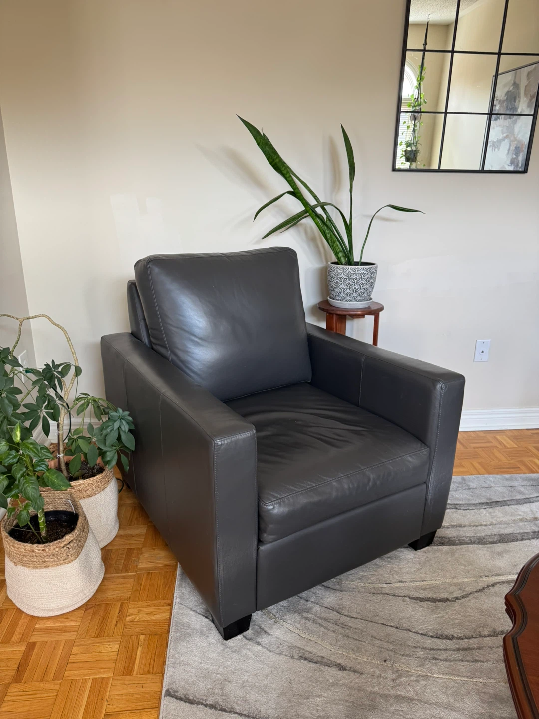 Dark Grey Leather Sectional Sofa and Armchair - photo 3