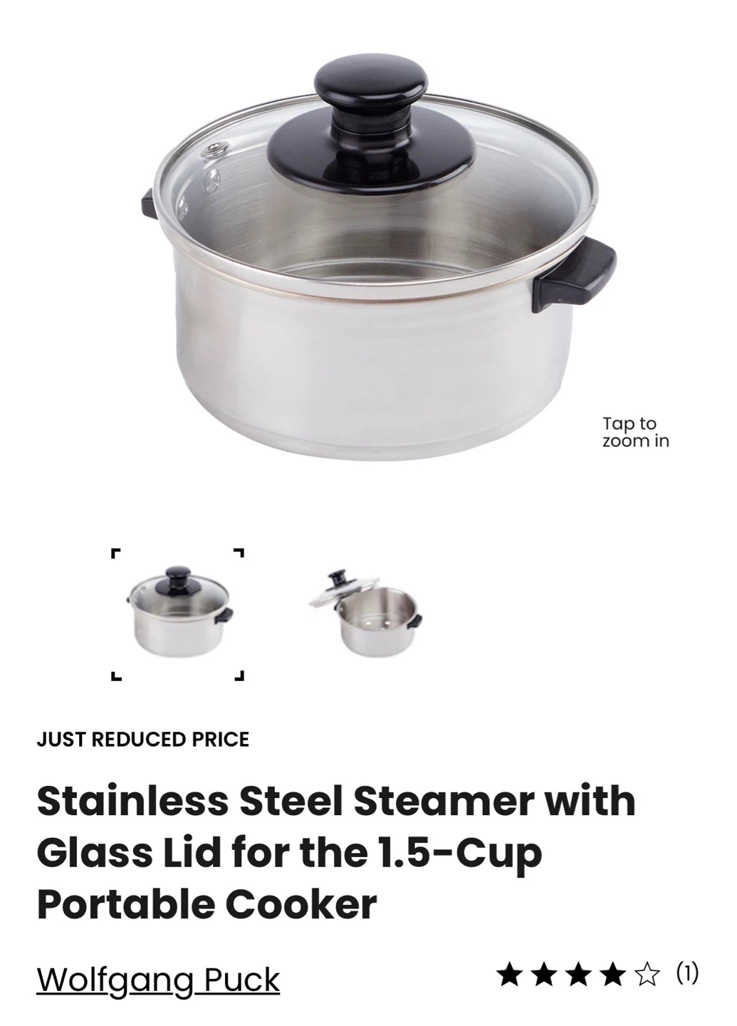 Wolfgang Puck Stainless Steel Steamer with Glass Lid