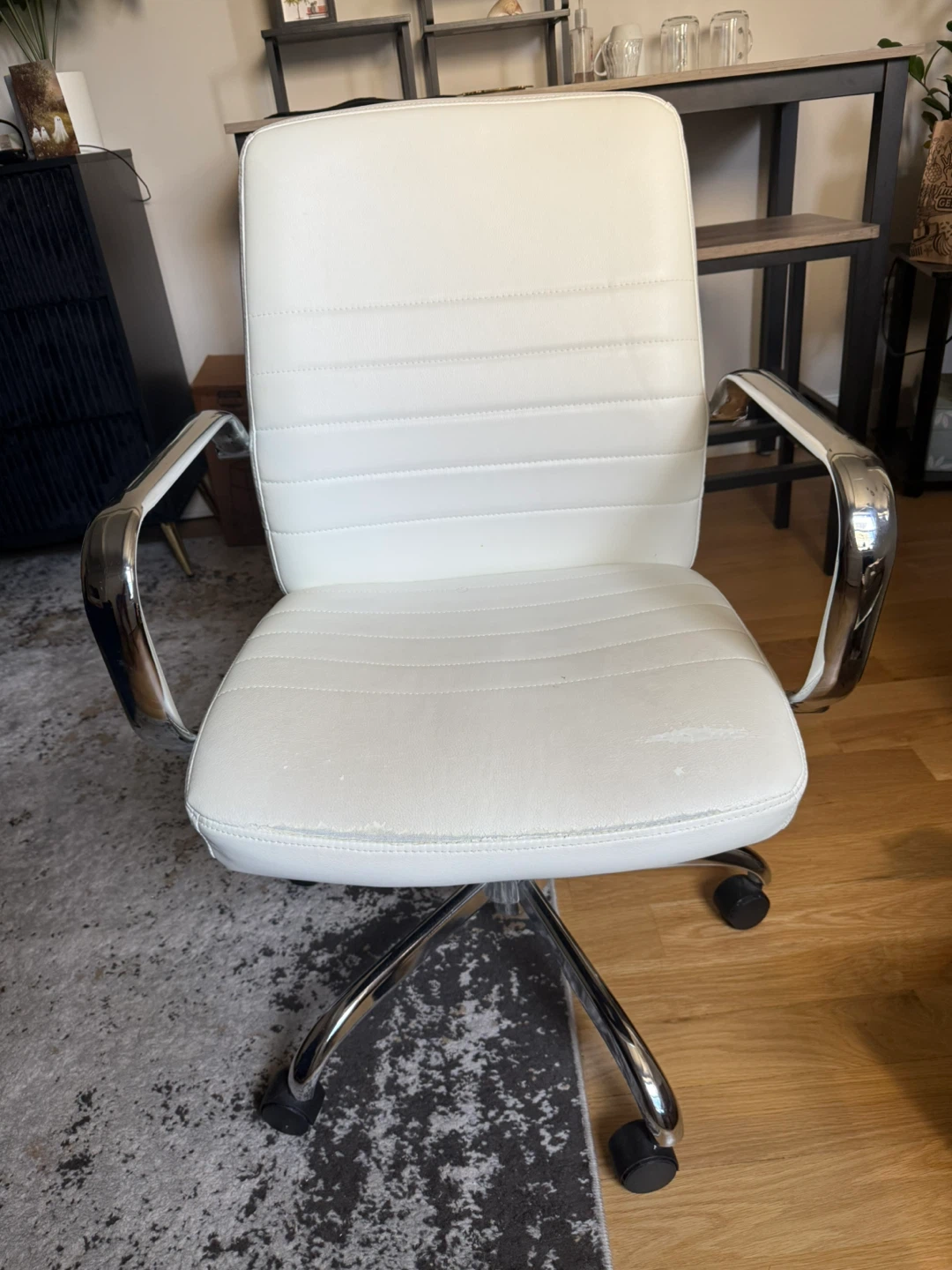 White Office Chair with Chrome Accents
