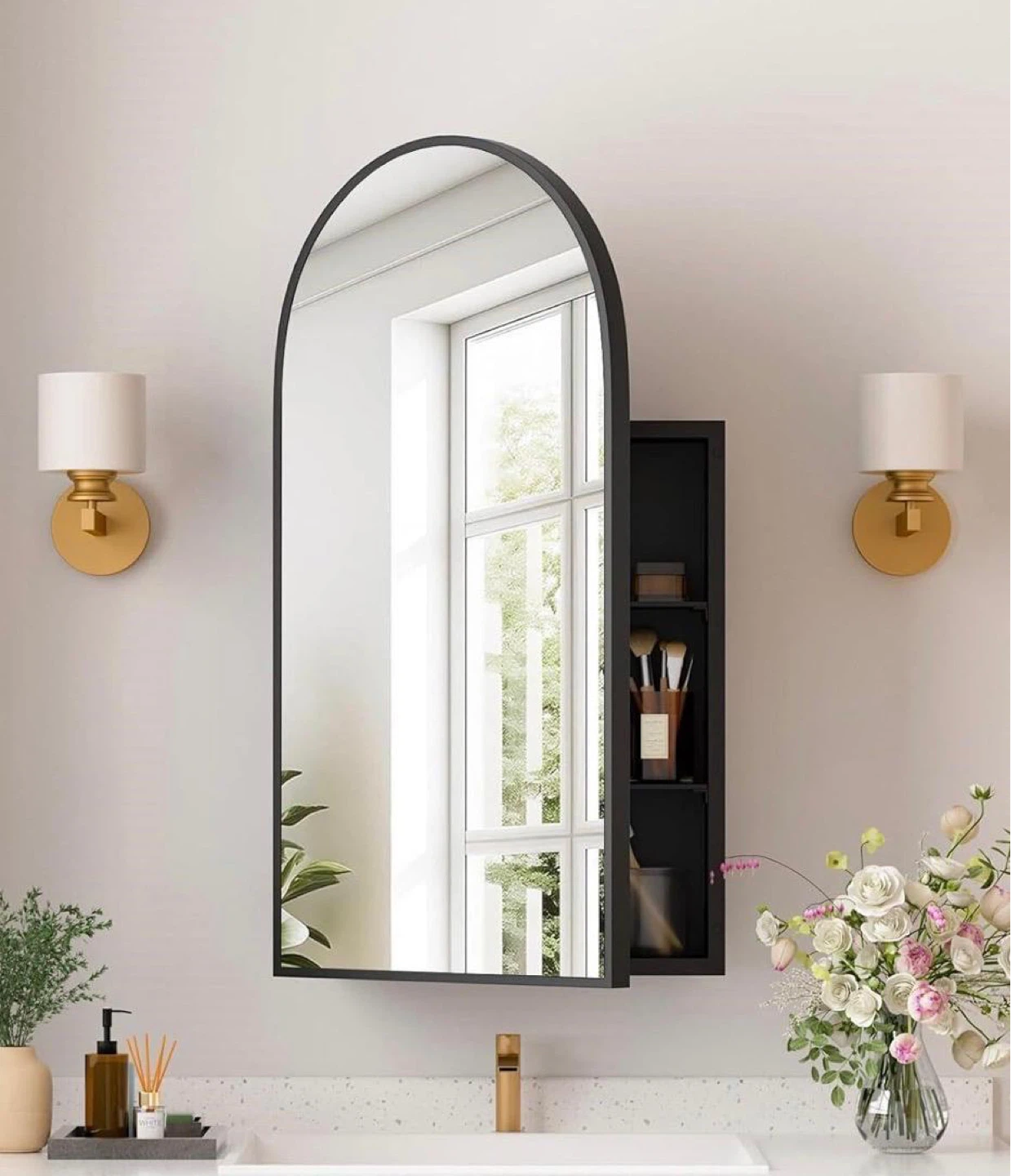 Black Arched Medicine Cabinet 16"x31"