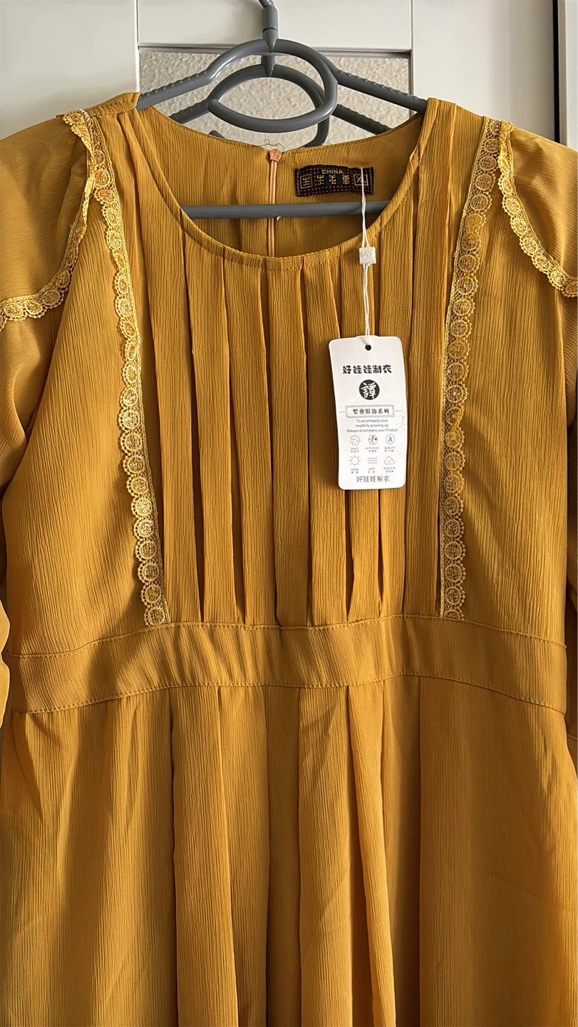 Women's Mustard Yellow Dress with Lace Trim - photo 3