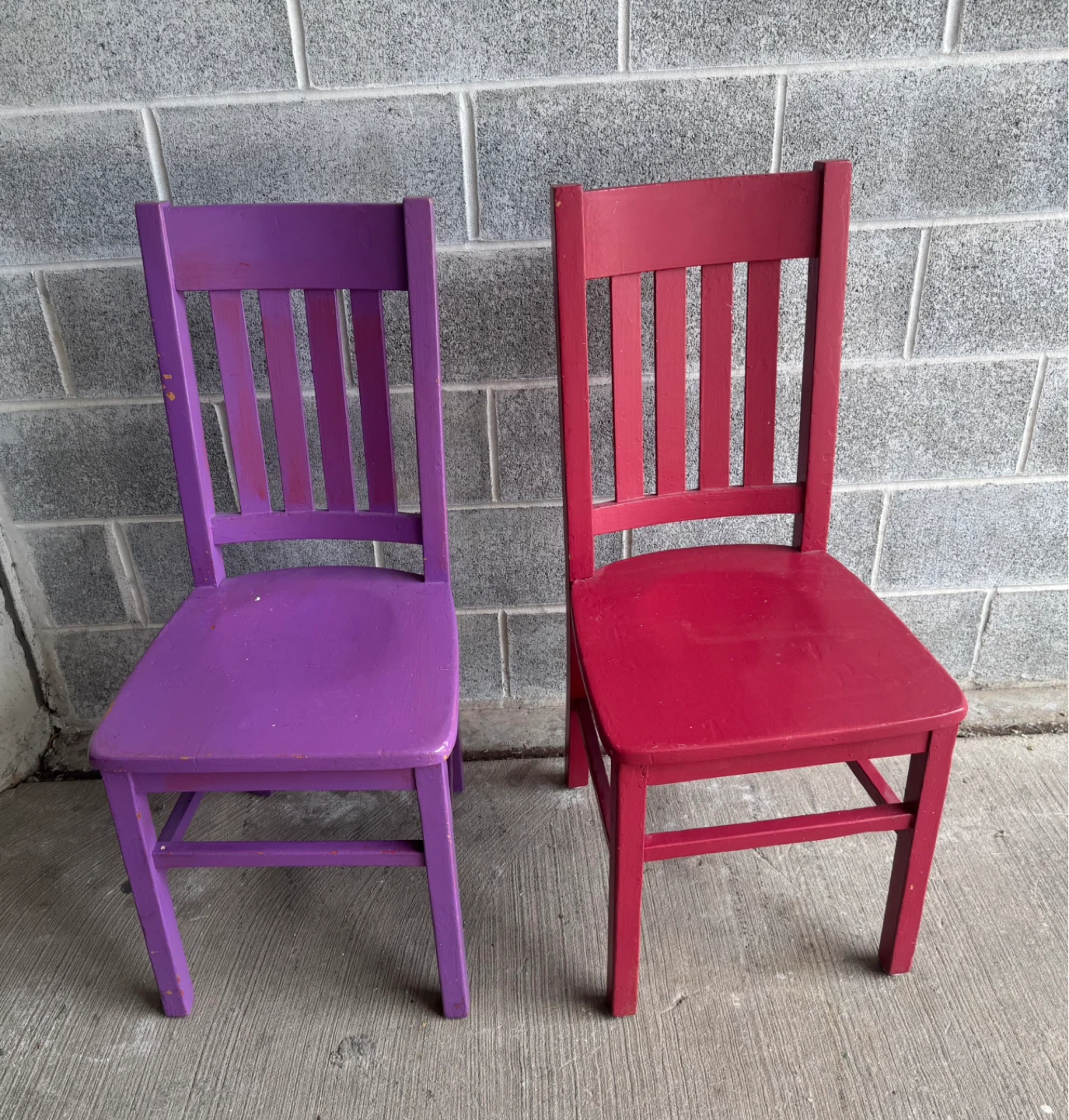 Pair of Kids Wooden Chairs - Purple & Red