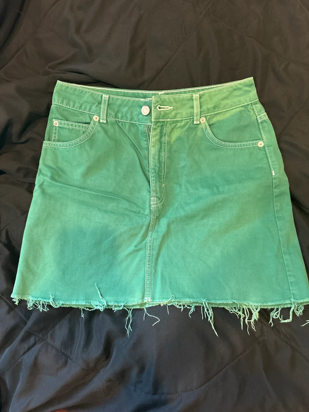 Green Denim Mini Skirt