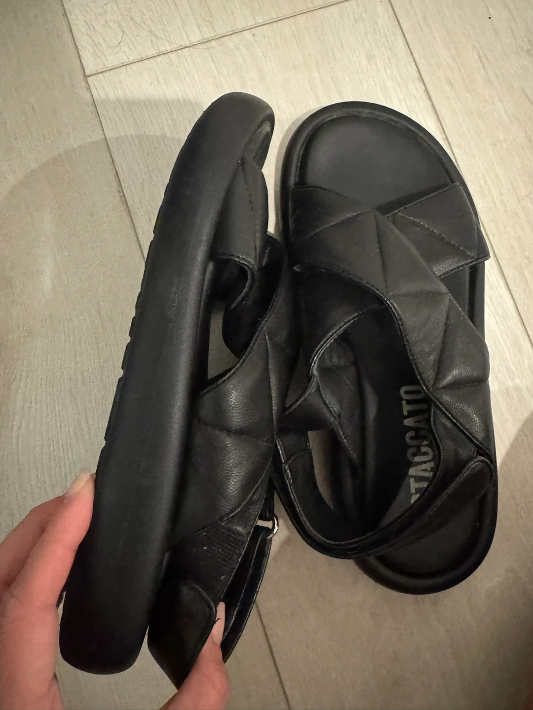 Staccato Black Quilted Sandals 36