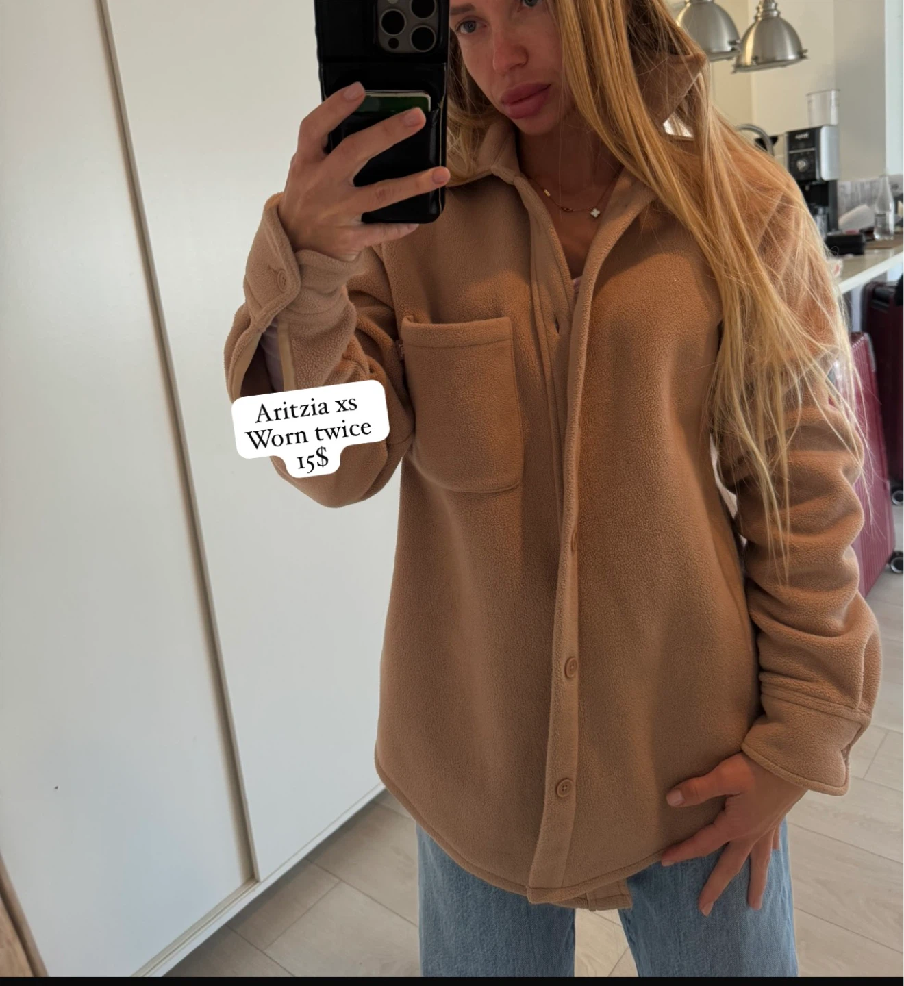 Aritzia Fleece Shacket - Tan - XS