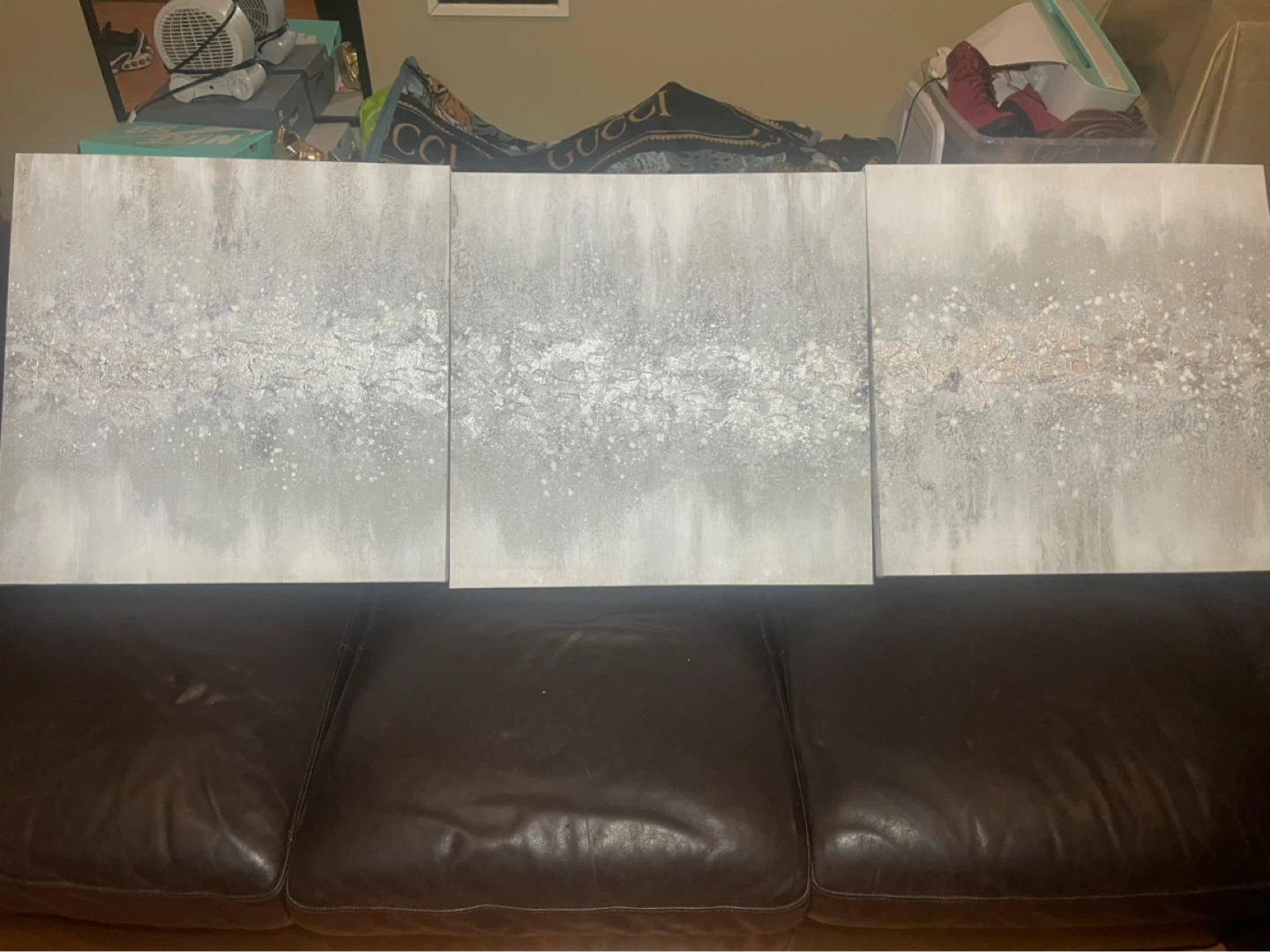 Set of 3 Grey Abstract Canvas Wall Art - photo 2