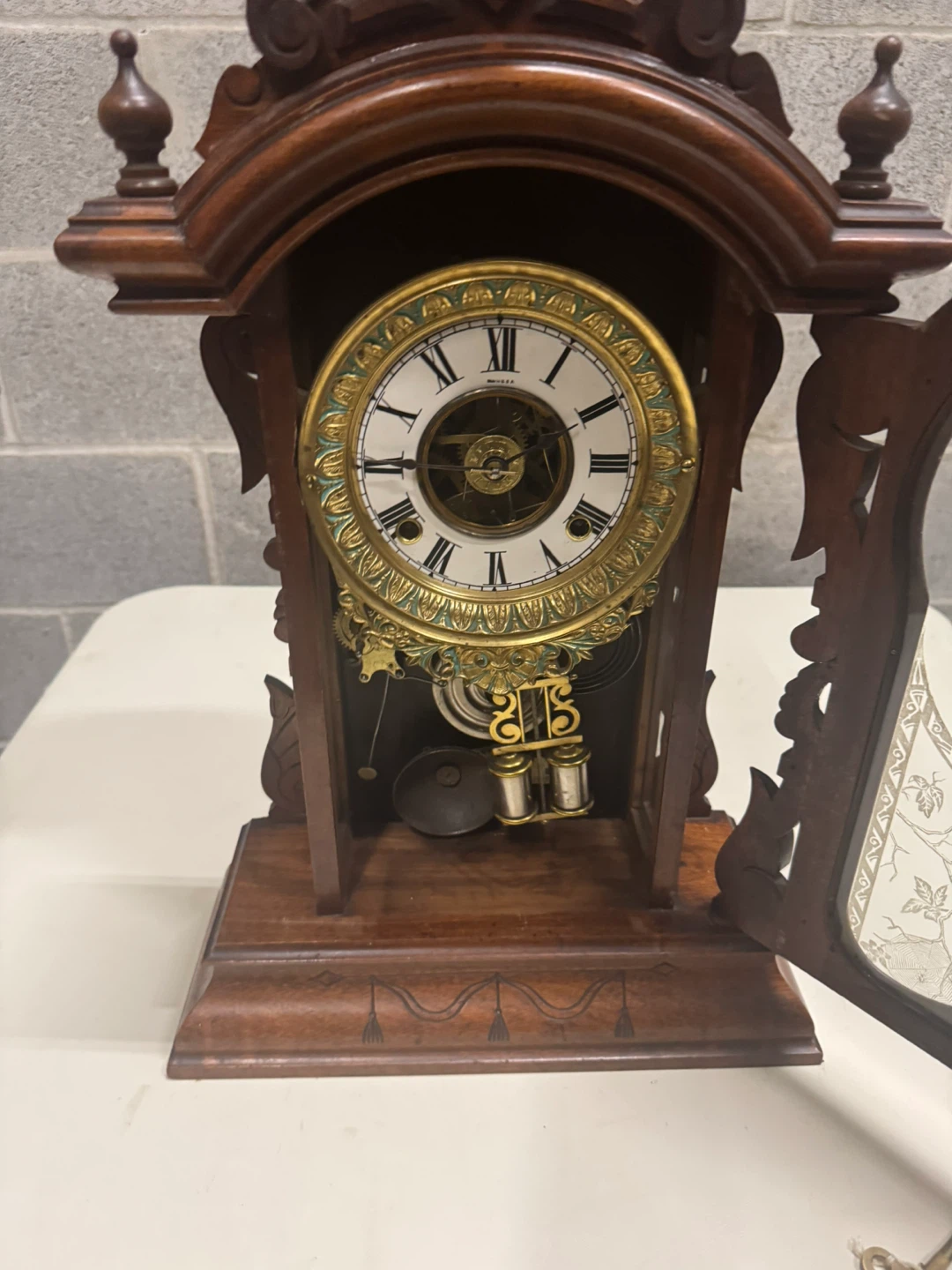 19th Century Ansonia Carved Walnut with two-train movement - photo 4