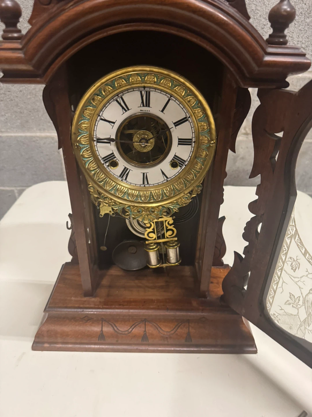 19th Century Ansonia Carved Walnut with two-train movement - photo 5