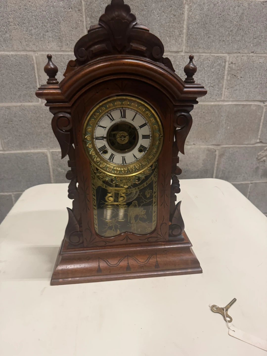 19th Century Ansonia Carved Walnut with two-train movement