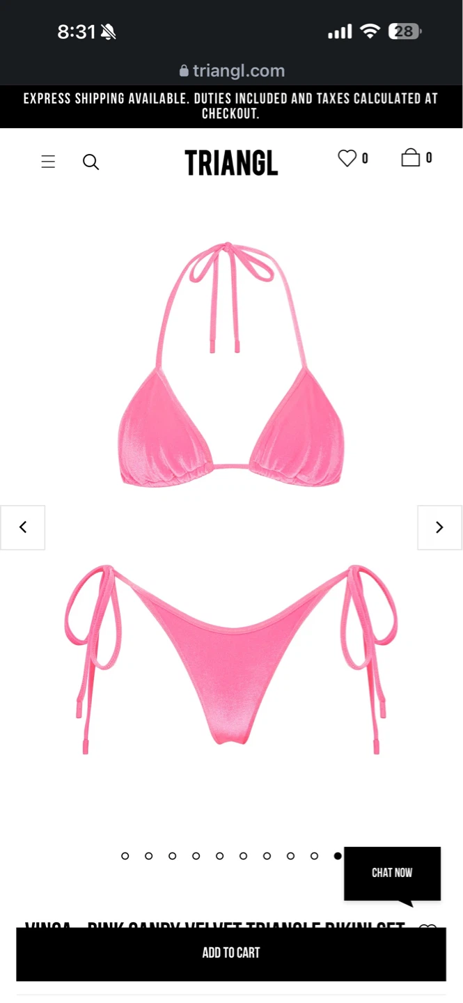 Brand new Triangl Vinga Pink Gandy Velvet Bikini Set